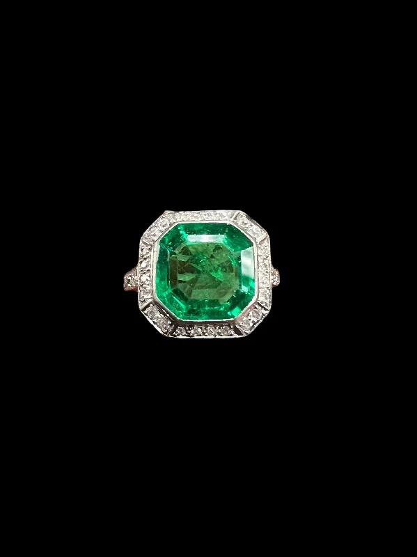 Ladies ceremonial glow wedding rings -Art Deco Colombian Emerald Diamond Platinum Engagement Ring Circa 1930