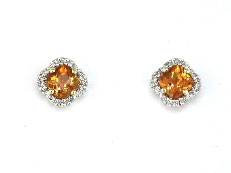 Ladies matte elegance earrings -14k Yellow Gold Citrine and Diamond Halo Earrings c3222c