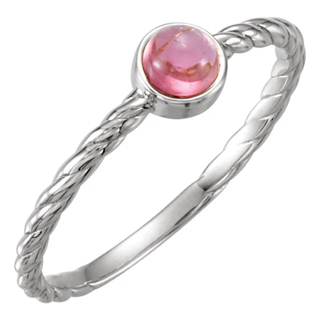 Ladies initial glow rings -14K Gold Pink Tourmaline Cabachon Rope Design Ring