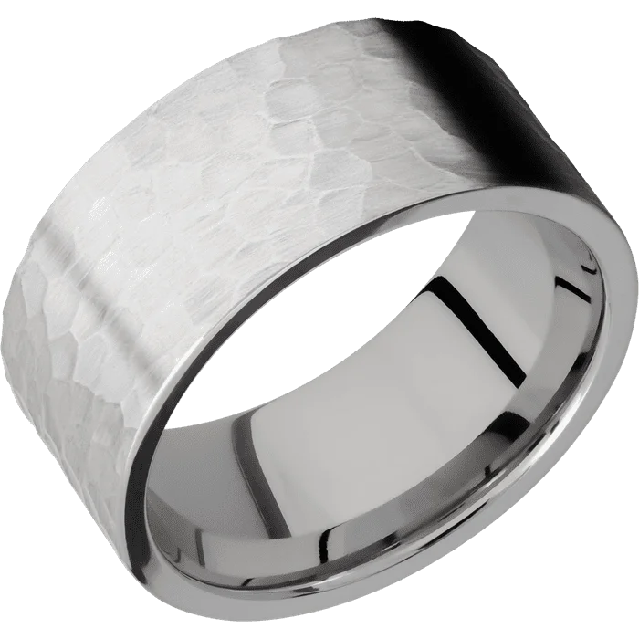 Ladies bright acrylic rings -10mm wide Flat Titanium Ring with Hammer Finish