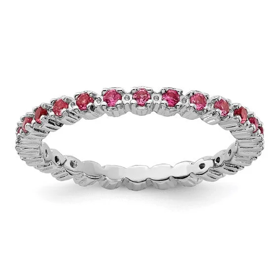 Ladies crisp white gold rings -Sterling Silver Stackable Expressions Pink Tourmaline Eternity Ring