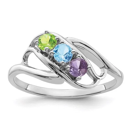 Ladies memory gleam rings -Openwork Diagonal Set Mother's Family 3mm Birthstone Ring