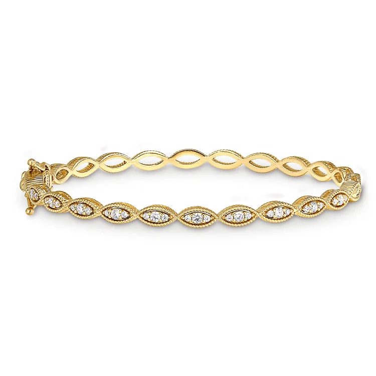 trendy minimalist bracelets for ladies -Gold Finish Sterling Silver Micropave Three Stone Marquis Bangle Bracelet with Simulated Diamonds