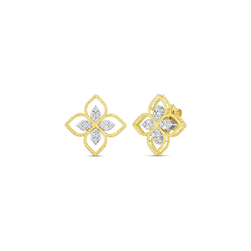 Ladies anchor gleam earrings -Roberto Coin 18k Two-Tone Princess Flower Earrings