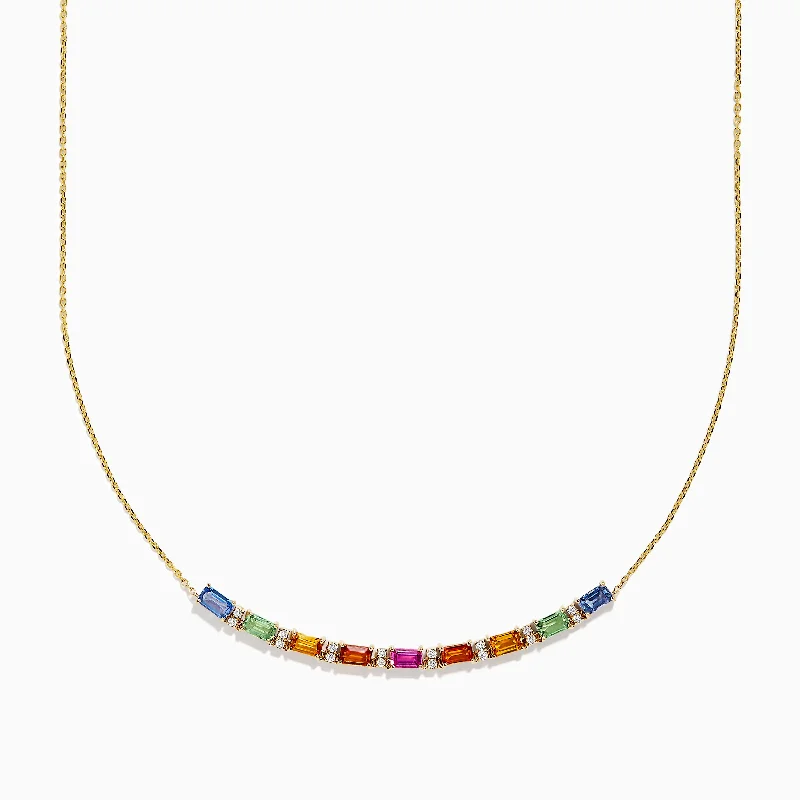 Ladies Necklaces Multi-Shine Spark-Watercolors 14K Yellow Gold Multi Sapphire and Diamond Necklace