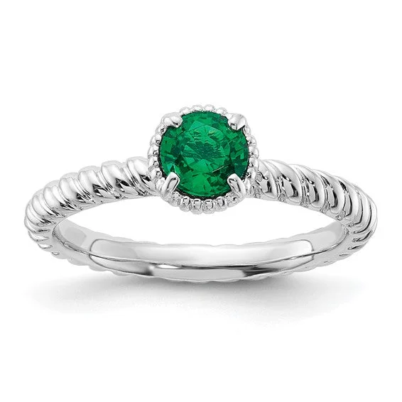 Ladies bright acrylic rings -Sterling Silver Stackable Expressions Created Emerald Round Ring