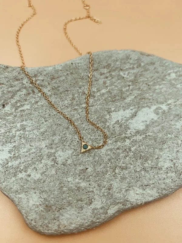 Ladies Necklaces Soft Shine-Summer Triangle Turquoise Dot Necklace | 18kt Solid Gold