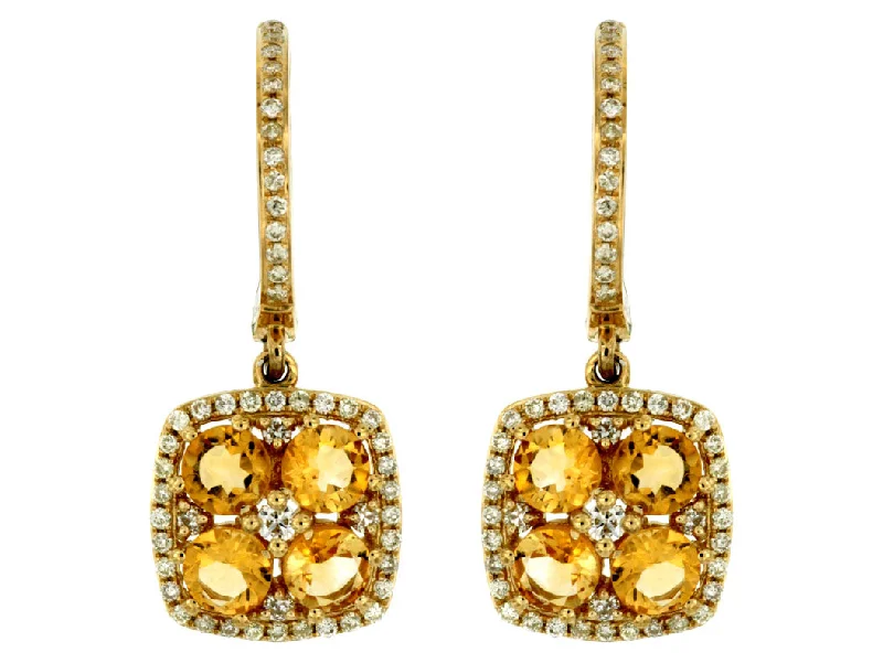 Ladies shiny gloss earrings -14k Yellow Gold Citrine and Diamond Halo Earrings c6803c