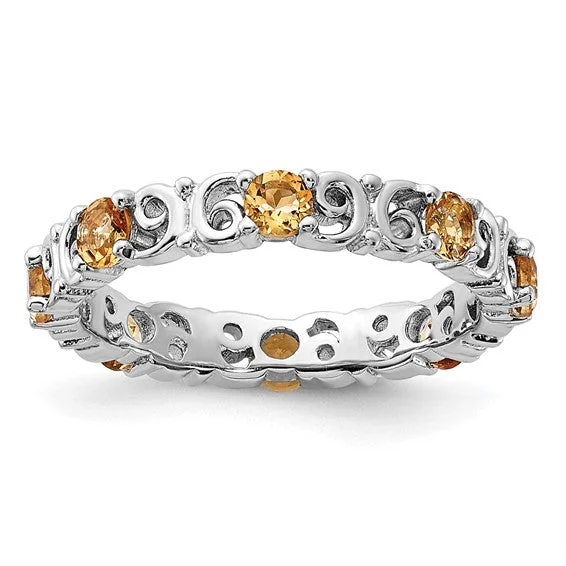 Ladies dazzling shimmer rings -Sterling Silver Stackable Expressions Citrine Filigree Ring