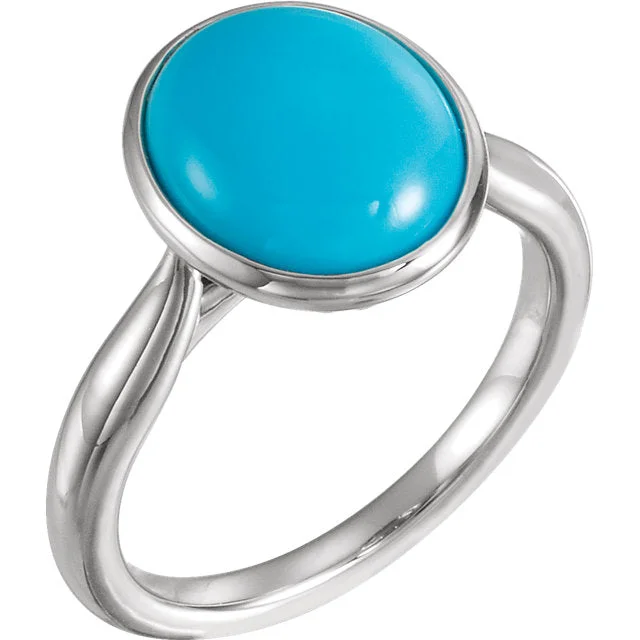 Ladies graceful charm rings -14K White Rose or Yellow Gold 12x10mm Oval Cabochon Turquoise Ring