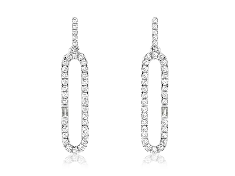 Ladies oval shine earrings -White Gold Diamond Paperclip Earrings