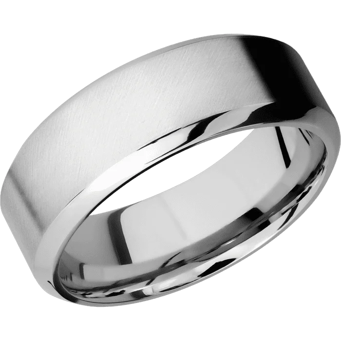 Ladies tribal rhythm rings -8mm wide High Bevel Palladium Silver Ring with Angle Satin Finish