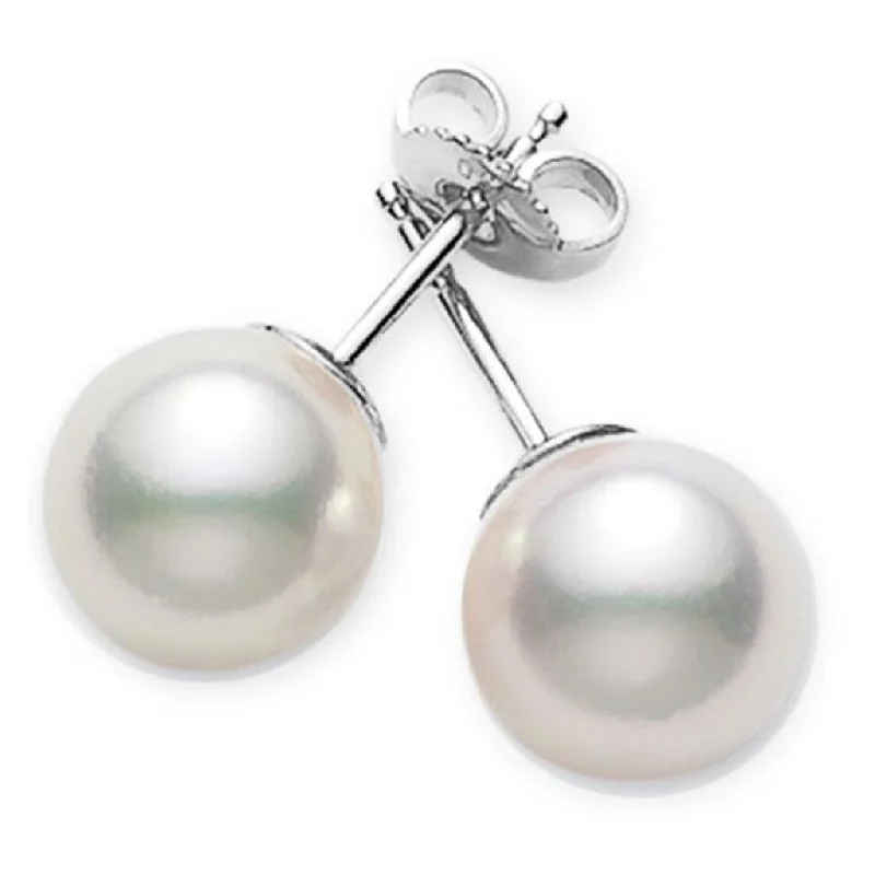 Ladies slim sparkle earrings -Mikimoto Everyday Essentials 6mm A Pearl Stud Earrings