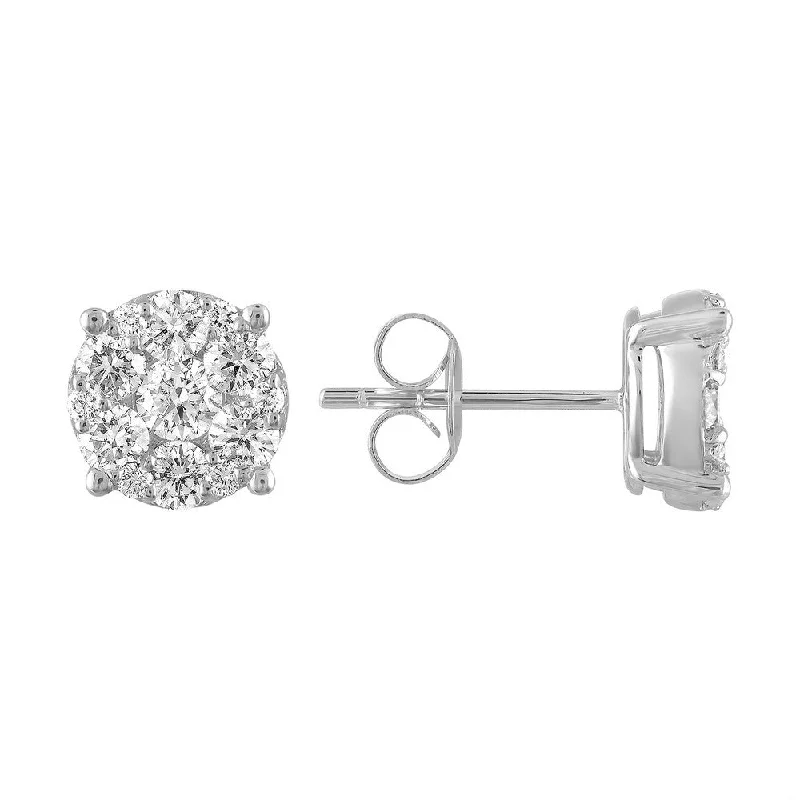 Ladies slender thread earrings -0.35CTW DIAMOND CLUSTER EARRING WITH PUSH BACK