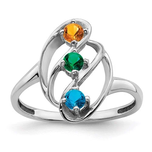 Ladies aged metal rings -Openwork Mother's Family 3mm Birthstone Ring