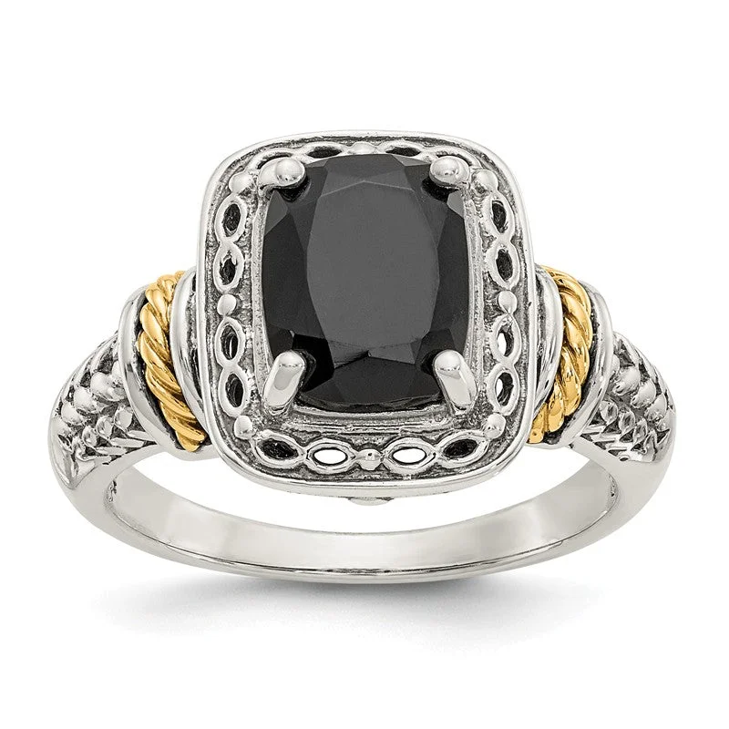 Ladies oval shine rings -Shey Couture Sterling Silver Genuine Onyx w/ 14k Yellow Gold Accents Ring