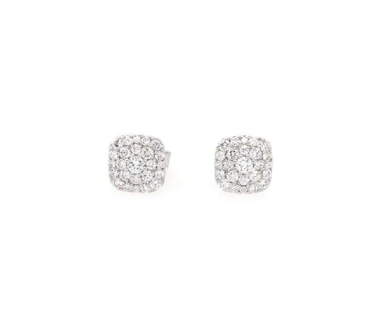 Ladies halo charm earrings -New 1.16ctw Round Diamond Cluster Cushion Shaped Stud Earrings in 14K