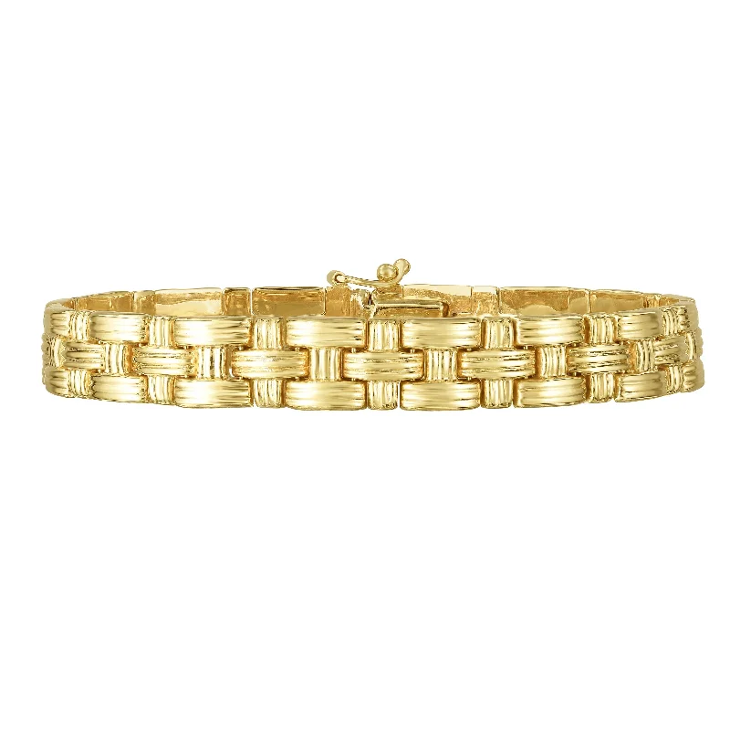 ladies bracelets enamel detailing -14K Gold Basketweave Bracelet