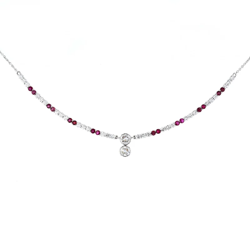 Ladies Necklaces with Rust Brookite-Alternating Ruby & Diamond Necklace