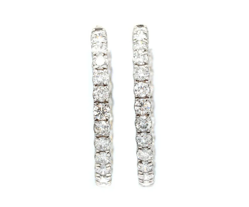 Ladies solid form earrings -10.0ctw Round Diamond Inside Out Hoop Earrings in 14K