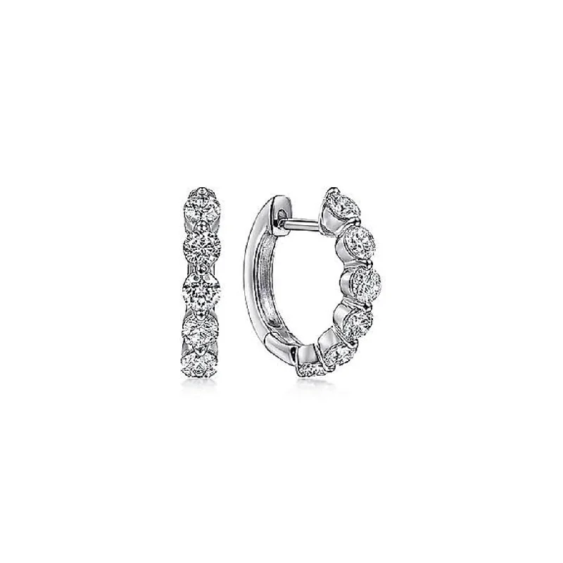 Ladies rose bloom earrings -Gabriel & Co. 14K White Gold Diamond Huggie Hoop Earrings - .95cttw