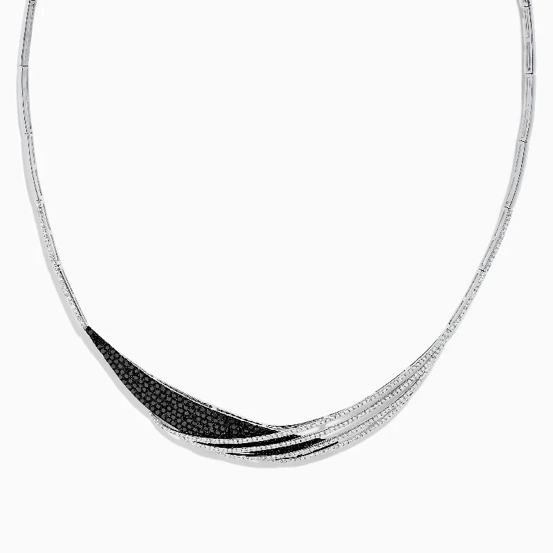 Ladies Necklaces with Grey Labradorite-14K White Gold Black and White Diamond Necklace