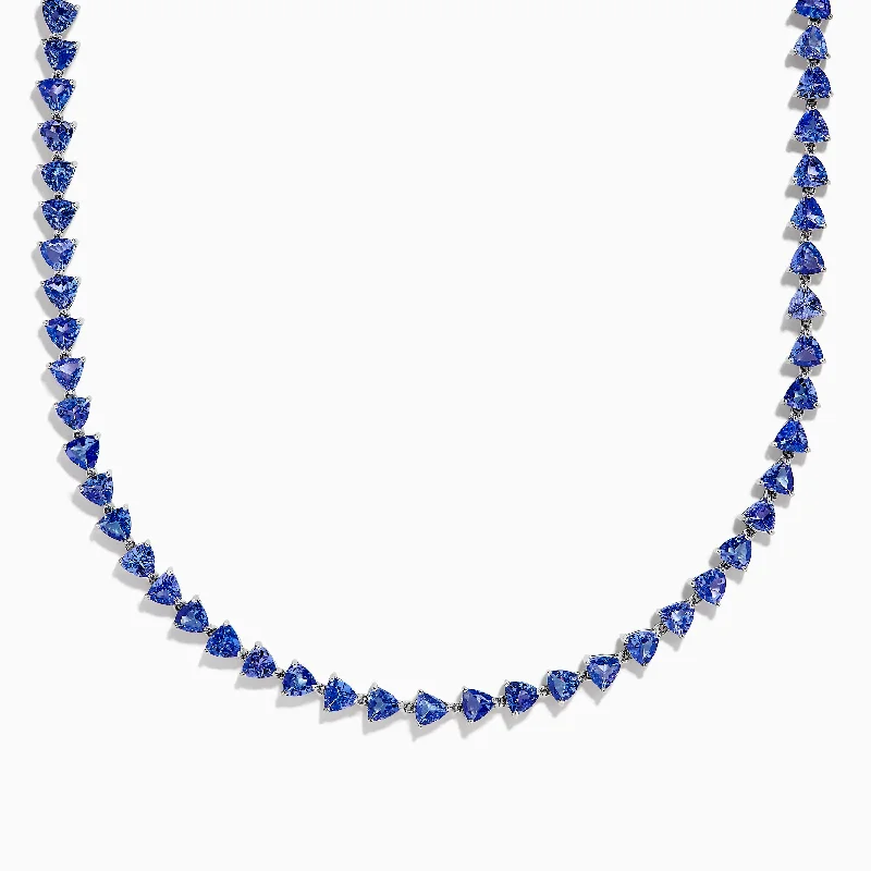 Ladies Necklaces with Teal Cavansite-Nahla Siri Sterling Silver Tanzanite Trillion Cut Tennis Necklace