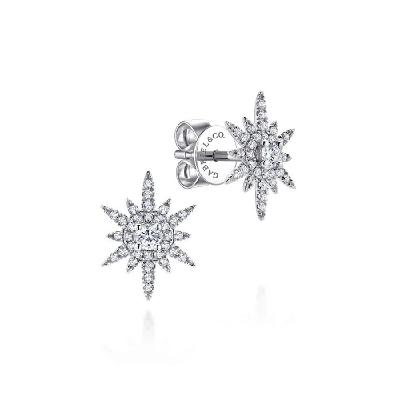 Ladies gleaming platinum earrings -Gabriel & Co. - EG12956W45JJ - 14K White Gold Elongated Diamond Starburst Earrings