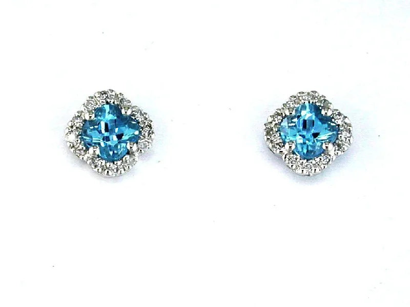 Ladies budget sparkle earrings -14k White Gold Blue Topaz and Diamond Halo Earrings wc3222b