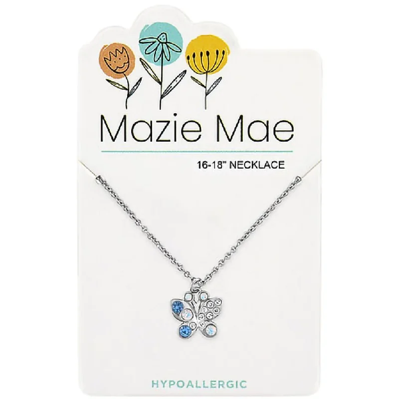 Ladies Necklaces with Cyan Euclase-Center Court: Silver Opal & Aquamarine Butterfly Mazie Mae Necklace