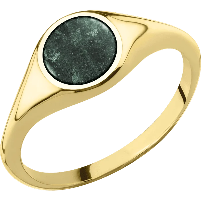 Ladies iridescent pearl rings -Circle 14k Yellow Gold Signet Ring / Polish Ring Finish and Polish Signet Finish / Aventurine Inlay with Semi-Precious Polish Finish / Size 7.75