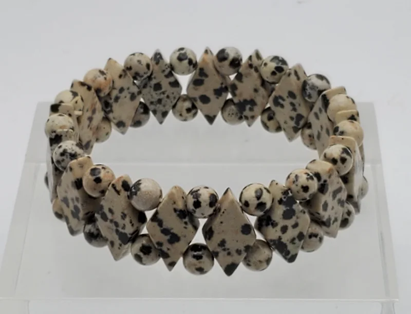 ladies gold bracelets wave patterns -Dalmatian Jasper Bead Stretch bracelet