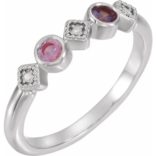 Ladies desert dune rings -Bezel Set Diamond Alternating Mother's Family Birthstone Ring