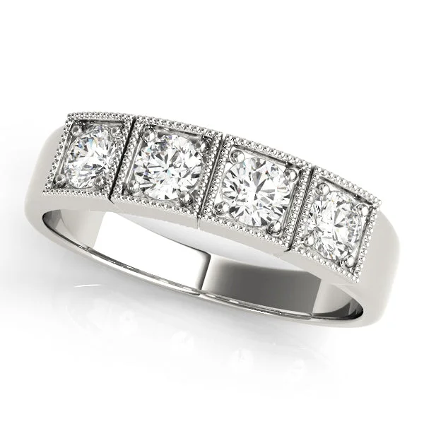 Ladies trendy vibe wedding rings -Three Stone Diamond Engagement Ring