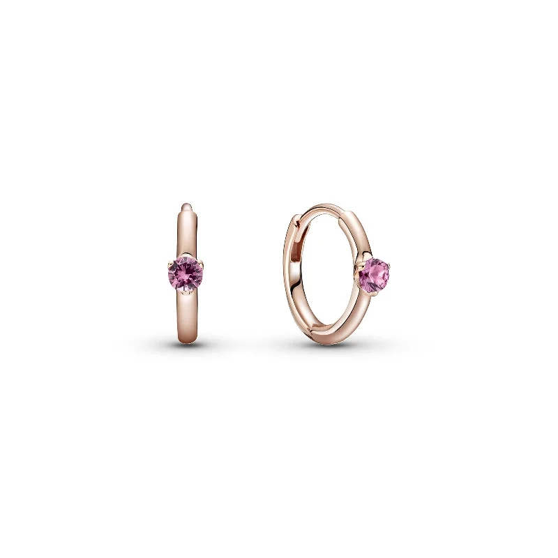 Ladies baroque richness earrings -Pink Solitaire Huggie Hoop Earrings 289304C03