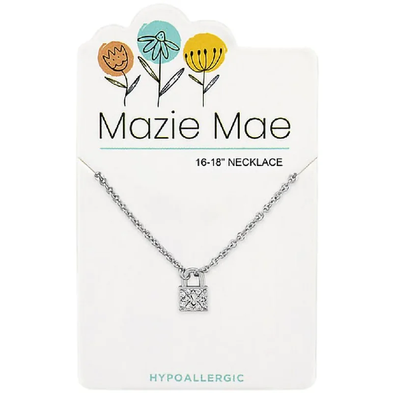 Ladies Necklaces for Travel Spark-Center Court: Silver CZ Padlock Mazie Mae Necklace