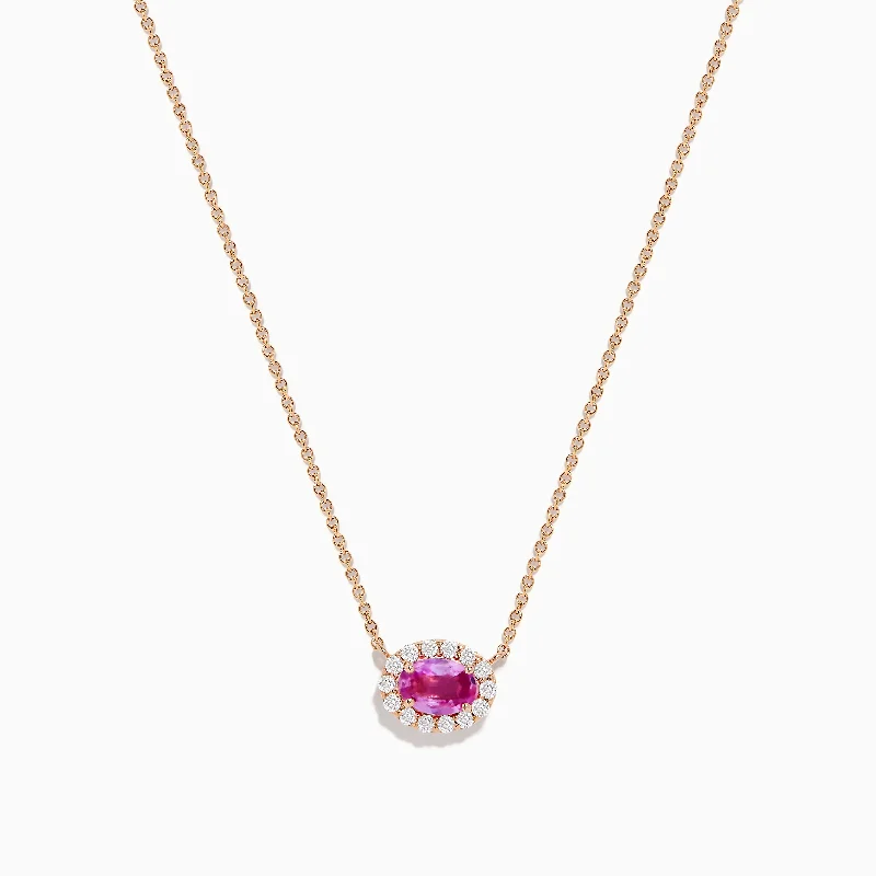 Ladies Necklaces for Mom Shine-14K Rose Gold Pink Sapphire and Diamond Necklace