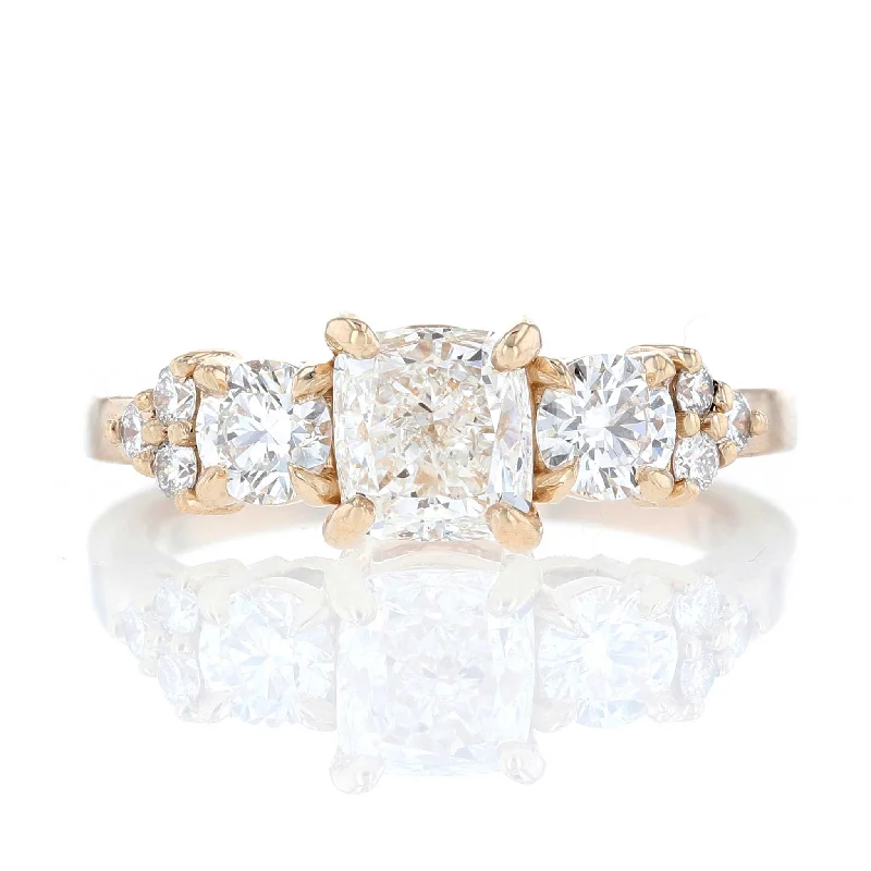 Ladies carefree boho wedding rings -Cluster Three Stone Cushion Diamond Engagement Ring