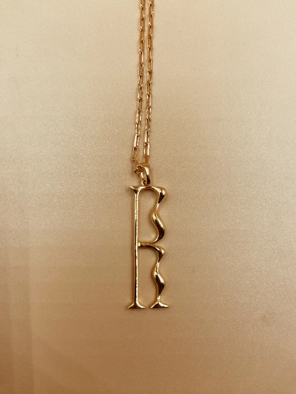 Ladies Necklaces with Green Rosasite-Letter R Necklace | 18kt Solid Gold