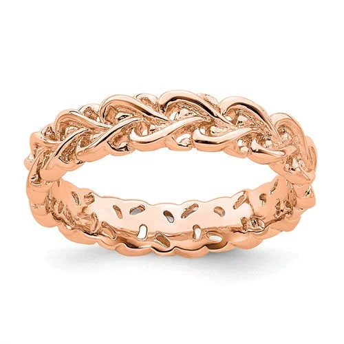 Ladies feathery light rings -Rose Gold Over Sterling Silver Stackable Expressions Intertwined Hearts Ring