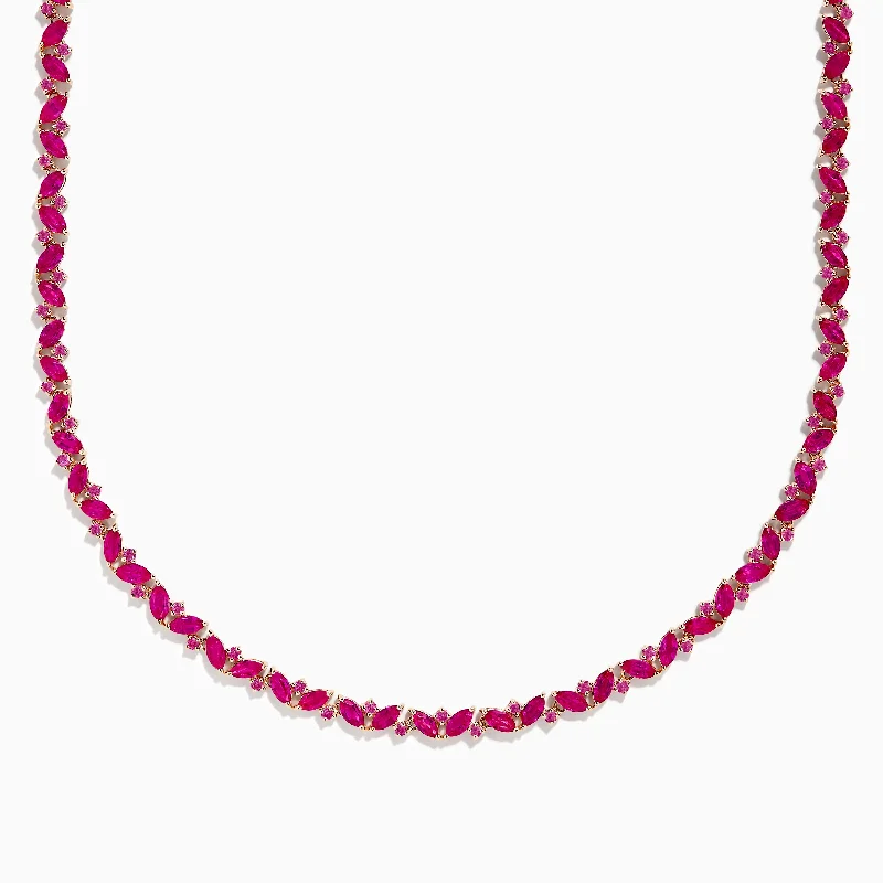 Ladies Necklaces with Lilac Iolite-14k Rose Gold Ruby and Pink Sapphire Necklace