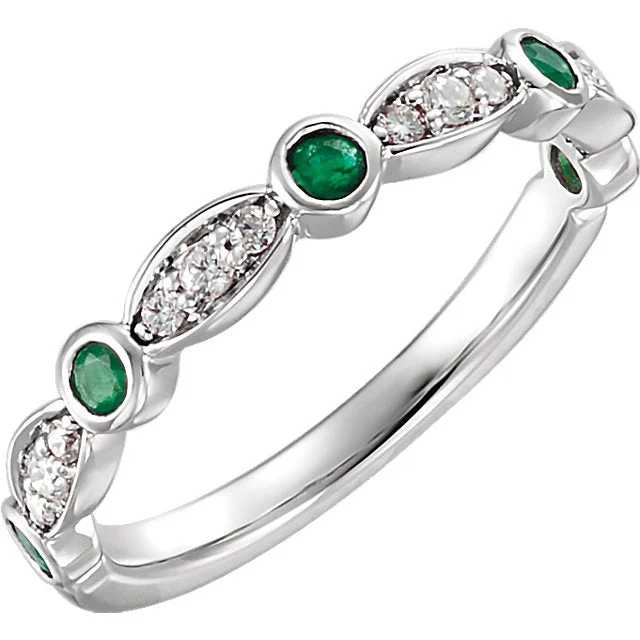 Ladies legacy charm rings -14K White Gold Emerald & 1/6 CTW Diamond Anniversary Ring