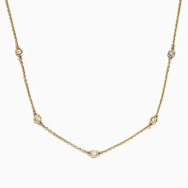 Ladies Necklaces Dark Glow-D'Oro 14K Yellow Gold 18" Diamond Station Necklace, 0.21 TCW