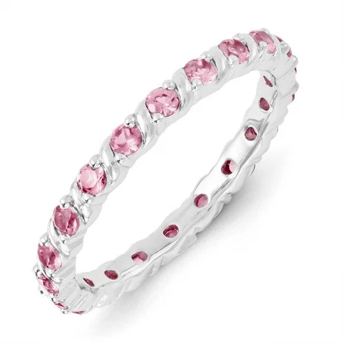 Ladies radiant Swarovski rings -Sterling Silver Stackable Expressions Created Pink Sapphire Eternity Ring