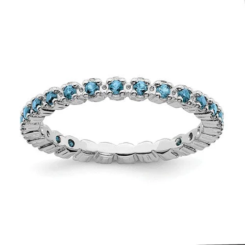 Ladies gothic shadow rings -Sterling Silver Stackable Expressions Blue Topaz Eternity Ring