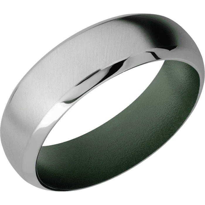 Ladies twinkling star rings -7mm wide Domed Bevel Titanium Ring with Angle Satin Finish / Highland Green Cerakote Sleeve