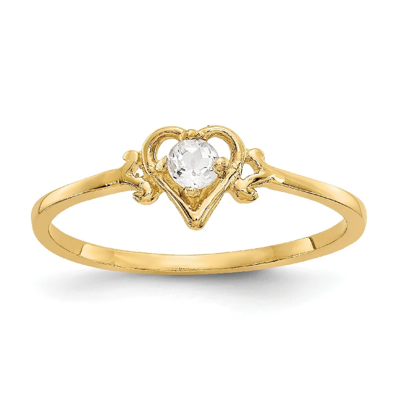 Ladies snug fit rings -14K Yellow Gold Genuine White Topaz April Birthstone Heart Ring