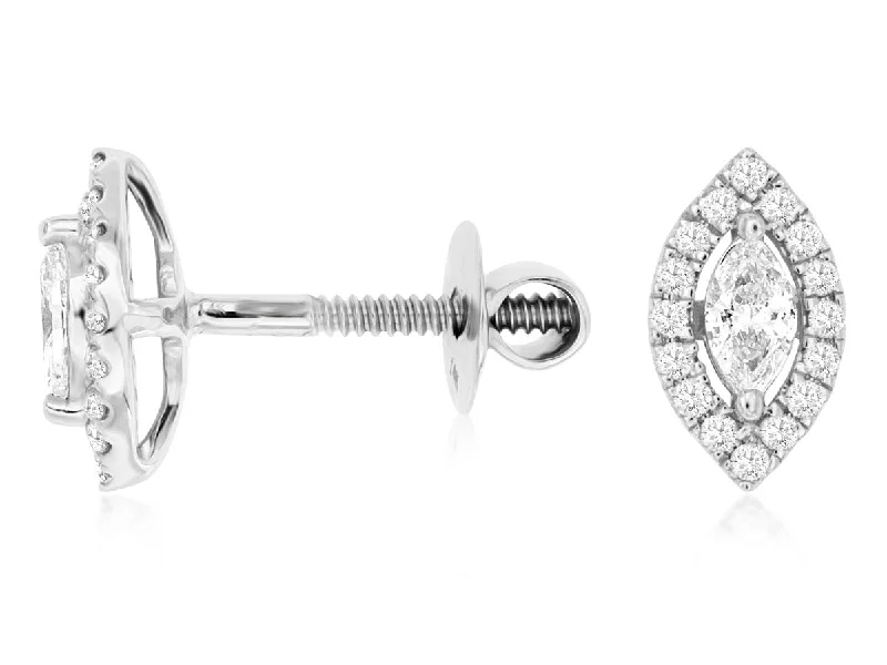 Ladies baroque richness earrings -14K White Gold Oval and Round Diamond with Marquise Halo Cluster Stud Earrings