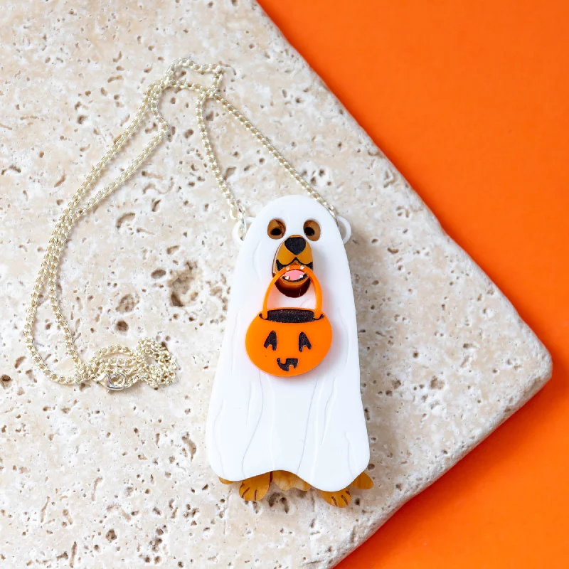 Ladies Necklaces with Gold Fibrolite-Golden Retriever Ghost Costume Necklace