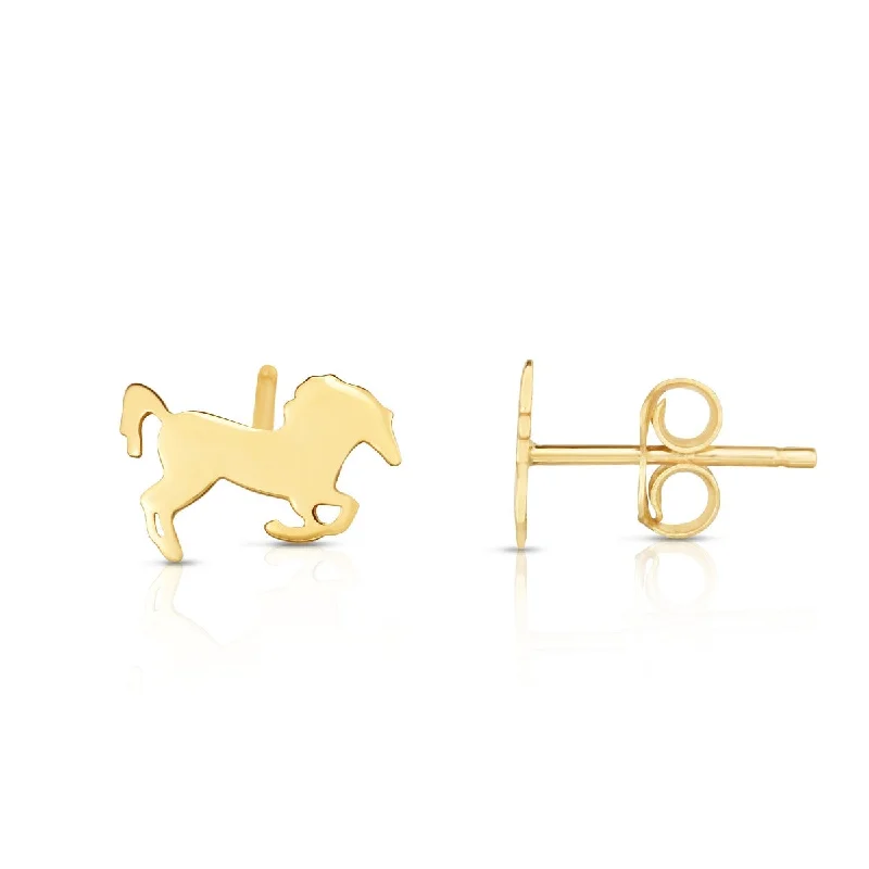 Ladies explorer gleam earrings -14kt Gold Yellow Finish 10.8x7mm Polished Horse Stud Earring with Push Back Clasp ER11379